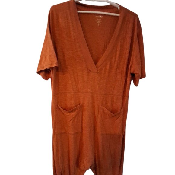 Natural Life vneck jumpsuit womens Small oversized orange rust brown knit cotton - Picture 2 of 7